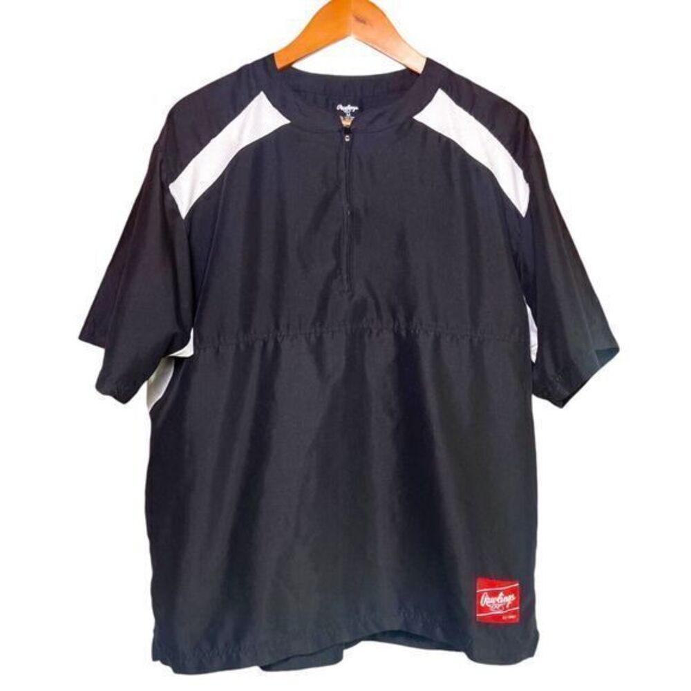 Rawlings Baseball 1/4 Zip Short Sleeve Black Shirt Vented Men Size‎ Medium